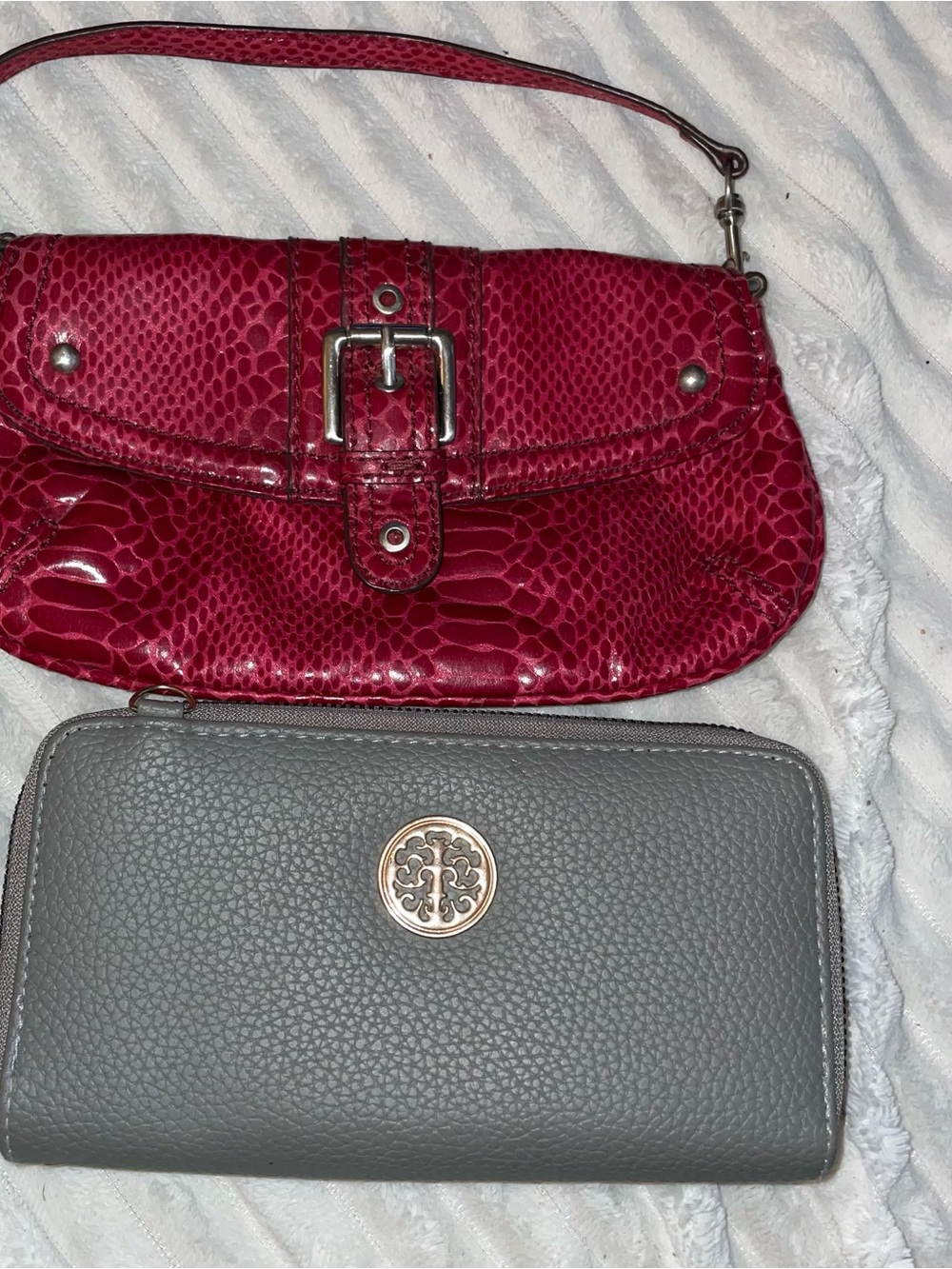 Red Snake-Texture Wristlet Clutch and New Wallet